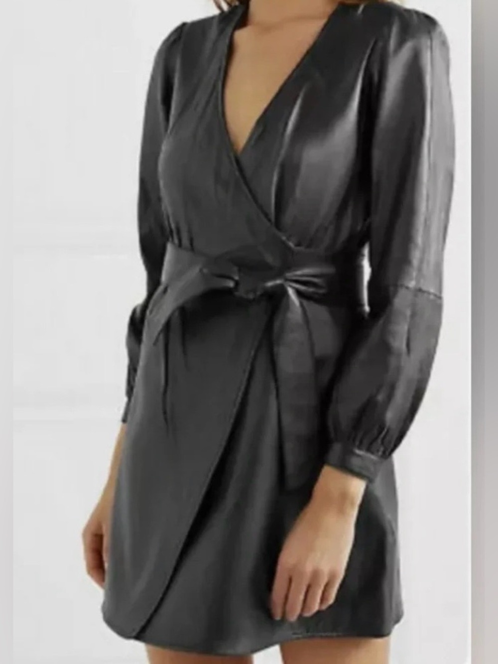 7 For All Mankind Black Faux-Leather Wrap Mini Dress